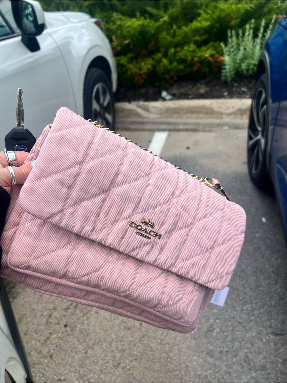 COACH Elodie pink quilted denim